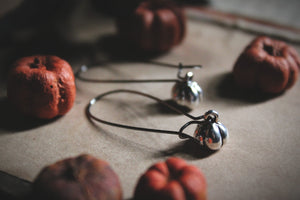 White Pumpkin. Antiqued Silver & Gunmetal Charm Earrings.