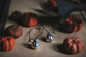 White Pumpkin. Antiqued Silver & Gunmetal Charm Earrings.