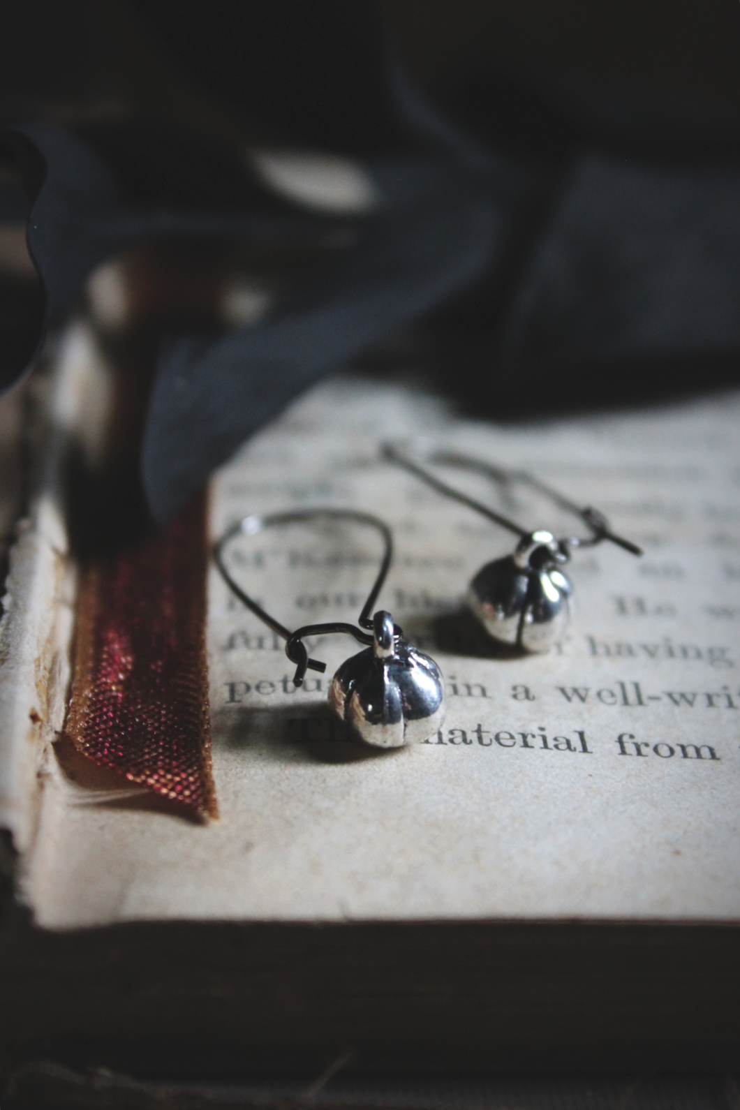 White Pumpkin. Antiqued Silver & Gunmetal Charm Earrings.