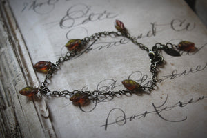 Falling Leaves. Czech Glass Leaf Charm Bracelet.