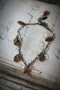 Falling Leaves. Czech Glass Leaf Charm Bracelet.