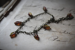 Falling Leaves. Czech Glass Leaf Charm Bracelet.