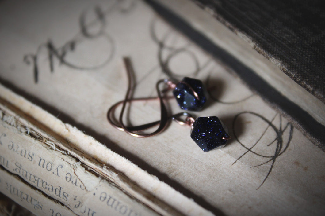 The Night Sky Collection | Starlight. Celestial Blue Goldstone Earrings.