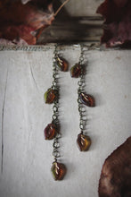 Load image into Gallery viewer, Falling Leaves. Czech Glass Asymmetrical Linear Leaf Earrings.