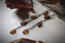 Load image into Gallery viewer, Falling Leaves. Czech Glass Asymmetrical Linear Leaf Earrings.