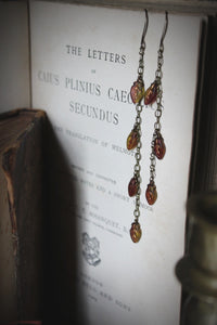 Falling Leaves. Czech Glass Asymmetrical Linear Leaf Earrings.