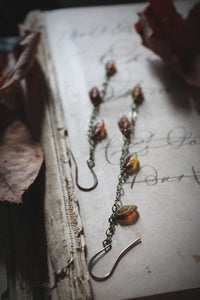 Falling Leaves. Czech Glass Asymmetrical Linear Leaf Earrings.