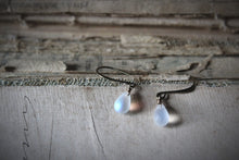 Load image into Gallery viewer, Moondrops. Frosted White Aurora Borealis Glass Drop Earrings.