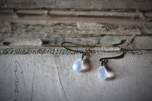 Moondrops. Frosted White Aurora Borealis Glass Drop Earrings.