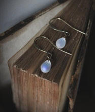 Load image into Gallery viewer, Moondrops. Frosted White Aurora Borealis Glass Drop Earrings.