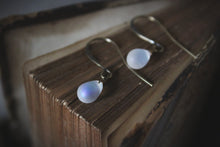 Load image into Gallery viewer, Moondrops. Frosted White Aurora Borealis Glass Drop Earrings.