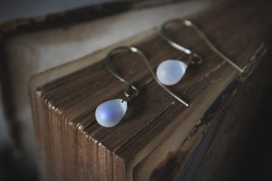 Moondrops. Frosted White Aurora Borealis Glass Drop Earrings.