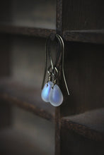 Load image into Gallery viewer, Moondrops. Frosted White Aurora Borealis Glass Drop Earrings.