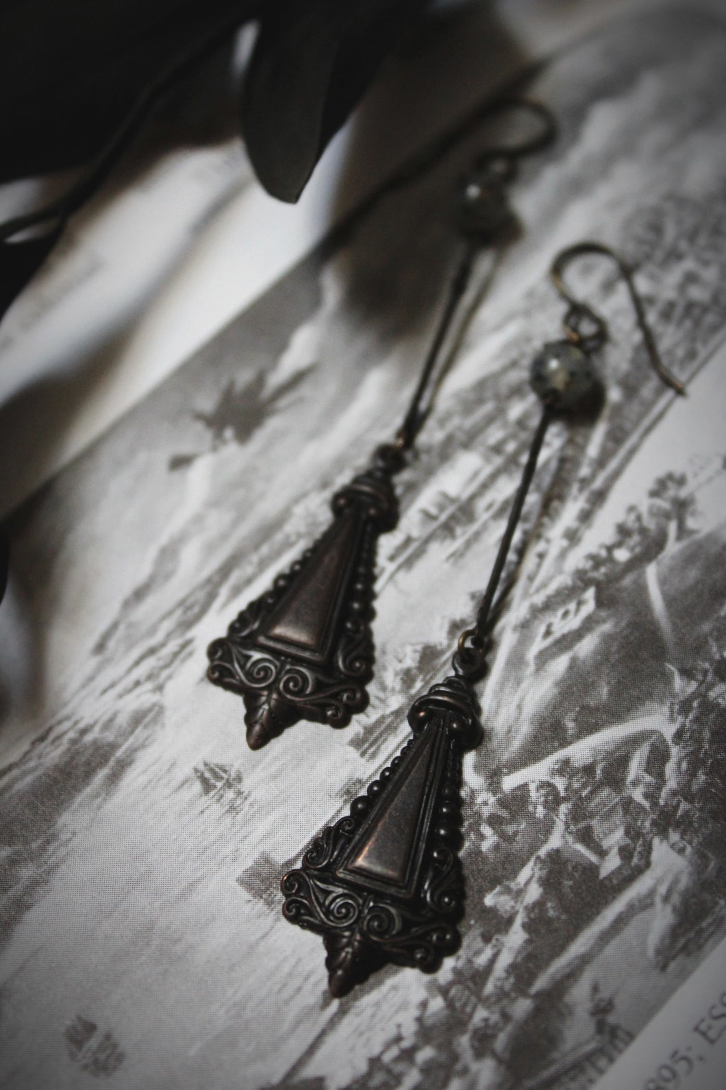 Hexensalbe. Antiqued Brass & Gemstone Earrings.