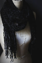 Load image into Gallery viewer, A Dark Tale | Annabel Lee. Fringed Crocheted Velvet Scarf.