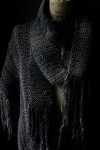 Load image into Gallery viewer, Rustic Hand Crocheted Fringed Cloak . wild &amp; willow Collection. &quot;Direwolf&quot;.