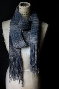 Hand Crocheted Fringed Scarf . wild & willow Collection. "Direwolf".