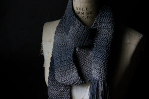 Hand Crocheted Fringed Scarf . wild & willow Collection. "Direwolf".