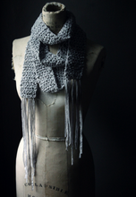 Load image into Gallery viewer, The Rain Minder. Storyteller Series. Hand Crocheted Fringed Scarf.