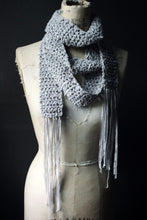 Load image into Gallery viewer, The Rain Minder. Storyteller Series. Hand Crocheted Fringed Scarf.