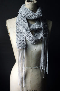 The Rain Minder. Storyteller Series. Hand Crocheted Fringed Scarf.