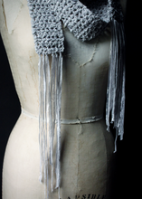 Load image into Gallery viewer, The Rain Minder. Storyteller Series. Hand Crocheted Fringed Scarf.