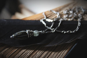 A Dark Tale | Tearcatcher, No.2. Antiqued Silver & Glass Pendant Necklace.