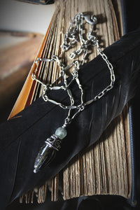 A Dark Tale | Tearcatcher, No.2. Antiqued Silver & Glass Pendant Necklace.