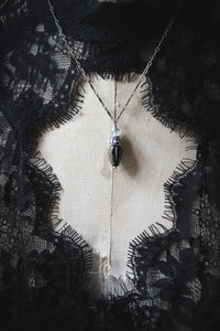 A Dark Tale | Tearcatcher, No.2. Antiqued Silver & Glass Pendant Necklace.