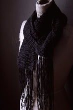 Load image into Gallery viewer, The Blacksmith's Cottage. Storyteller Series. Hand Crocheted Rustic Fringe Scarf.