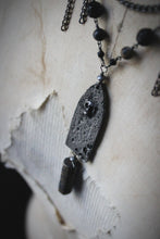 Load image into Gallery viewer, A Dark Tale | The Pit &amp; The Pendulum. Artisan Pewter &amp; Gemstone Necklace.