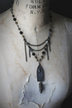 Load image into Gallery viewer, A Dark Tale | The Pit &amp; The Pendulum. Artisan Pewter &amp; Gemstone Necklace.