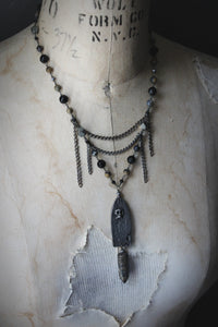 A Dark Tale | The Pit & The Pendulum. Artisan Pewter & Gemstone Necklace.