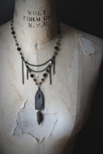 Load image into Gallery viewer, A Dark Tale | The Pit &amp; The Pendulum. Artisan Pewter &amp; Gemstone Necklace.