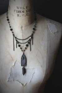 A Dark Tale | The Pit & The Pendulum. Artisan Pewter & Gemstone Necklace.