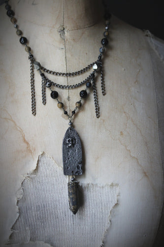 A Dark Tale | The Pit & The Pendulum. Artisan Pewter & Gemstone Necklace.