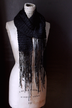 Load image into Gallery viewer, The Blacksmith's Cottage. Storyteller Series. Hand Crocheted Rustic Fringe Scarf.