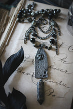 Load image into Gallery viewer, A Dark Tale | The Pit &amp; The Pendulum. Artisan Pewter &amp; Gemstone Necklace.