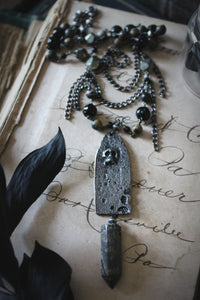 A Dark Tale | The Pit & The Pendulum. Artisan Pewter & Gemstone Necklace.