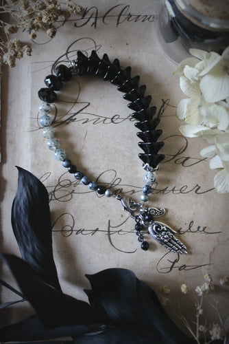 A Dark Tale | Green Witch | Graveyard Flowers. Beaded Charm Bracelet.