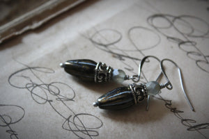 A Dark Tale | Tearcatcher, No.2. Antiqued Silver & Glass Drop Earrings.