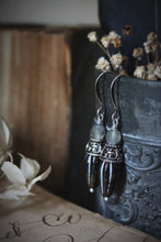 Load image into Gallery viewer, A Dark Tale | Tearcatcher, No.2. Antiqued Silver &amp; Glass Drop Earrings.