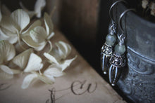 Load image into Gallery viewer, A Dark Tale | Tearcatcher, No.2. Antiqued Silver &amp; Glass Drop Earrings.