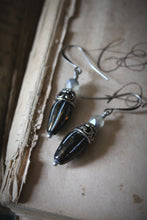 Load image into Gallery viewer, A Dark Tale | Tearcatcher, No.2. Antiqued Silver &amp; Glass Drop Earrings.