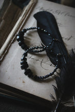 Load image into Gallery viewer, A Dark Tale | Midnight Dreary. Beaded Hoop Earrings.