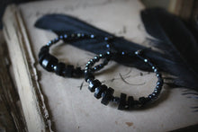 Load image into Gallery viewer, A Dark Tale | Midnight Dreary. Beaded Hoop Earrings.