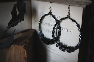 A Dark Tale | Midnight Dreary. Beaded Hoop Earrings.