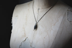 A Dark Tale | Tearcatcher, No.2. Antiqued Silver & Glass Pendant Necklace.