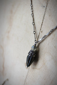 A Dark Tale | Tearcatcher, No.2. Antiqued Silver & Glass Pendant Necklace.