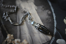 Load image into Gallery viewer, A Dark Tale | Tearcatcher, No.2. Antiqued Silver &amp; Glass Pendant Necklace.